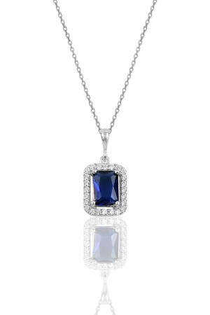 MNZ-Silver Sapphire Baguette Stone Necklace SGTL10125 - Söğütlü Silver