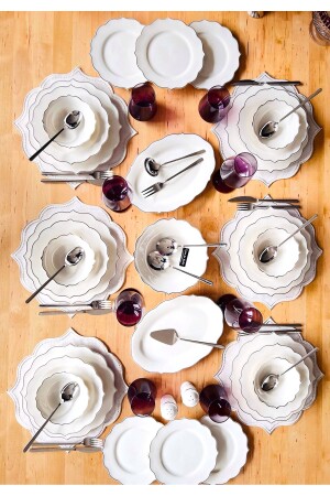 مجموعة عشاء من طراز من طراز MNZ-Silver Stripped 133 Piece Set للـ 12 شخصاً، شوكة، ملعقة وخدمة Set TR5213 - CASA DE BELLA