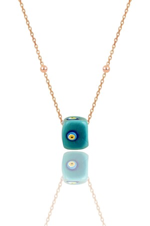 MNZ-Silver Turquoise Stone Enameled Ball Chain Necklace Rose (PINK) SGTL7308 - Söğütlü Silver