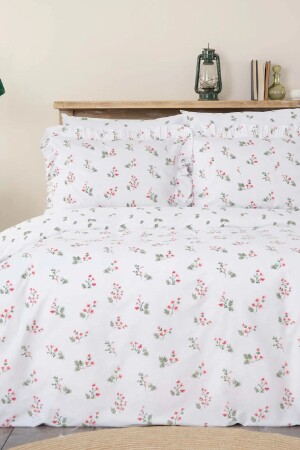 MNZ-Silvie Red 100% Cotton Ruffle غطاء ملابس مزدوجة 200 مجموعة 20. 01. 0324 - Karaca Home