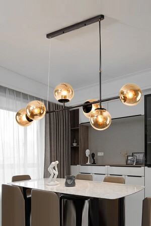 التصميم الحديث من MNZ-Simao اللون الأسود عسل الزجاج غرفة المعيشة - طاولة الطعام - المطبخ 6 قطع شمعة SMO48 - Fer Avize