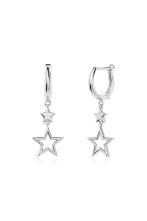 MNZ-Simple Dangle Double Star أذن الفضة البيضاء - Indigo Takı