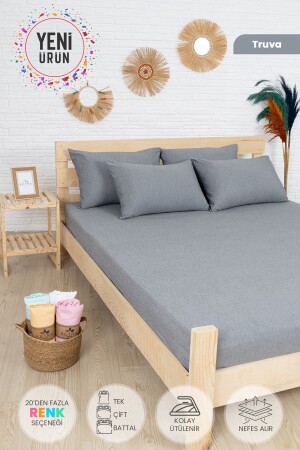 MNZ-Single Anthracite Gray Fitted Sheet Set القطن 100 × 200 سم وسادة قضيب 50 × 70 سم - KetraHome