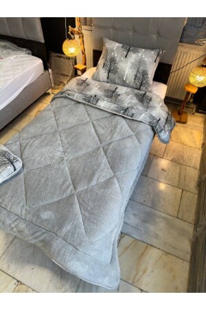MNZ-Single Double Sided Welsoft Quilt و Pillowcase Fluffy Soft Quilt خشب رمادي - Sudemhome
