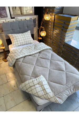 MNZ-Single Double Sided Welsoft Quilt و Pillowcase Fluffy Welsoft Soft Quilt Cream Square - Sudemhome