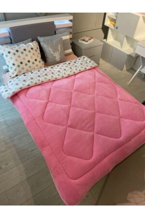 MNZ-Single Double Sided Welsoft Quilt Pink Big Star - Violacasa
