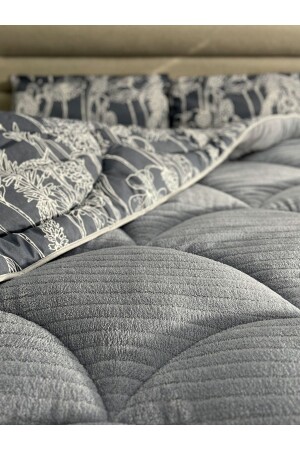 MNZ-Single Gray Stripped Welsoft Duvet و 1 غطاء وسادة LVNS-N-90 - NANOSOFT