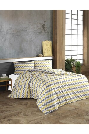 MNZ-Single Ranforce Cotton Duvet Cover Set (بدون أوراق) صفراء الرمادي زيغزاج PRA-7203890-3515 - Genel Markalar