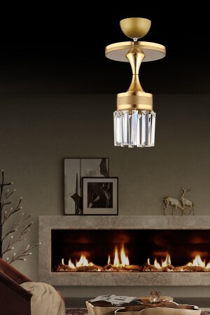 MNZ-Single Vintage Plafonier Crystal Stone زجاجية صفراء ذات شريط فاخرة شمعة AK00093 - Genel Markalar