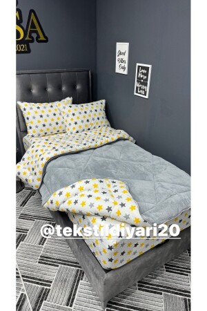 MNZ-Single Welsoft Puffy Sleeping Set (مع ورق ملموسة) الصفراء النجم الكبير - Tekstildiyarı
