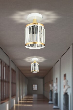 MNZ-Single White Crystal Stone Plafonier زجاجات مشاطرة صفراء زجاجية متجهة نحو الأسفل زجاجات الفخامة SNSZ811101503 - SONSUZ AYDINLATMA&AVİZE