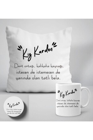 MNZ-Sister حرف وصف المطبوعة وسادة هدية + كوب و كوستر مجموعة R107 - GünayStore