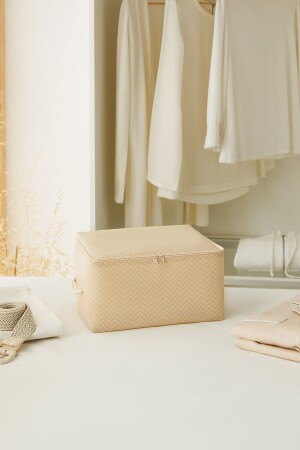 MNZ-Small Size Beige Herringbone Base حقيبة التخزين المنتظم حقيبة تخزين 30x22x18 - Ocean Home Textile