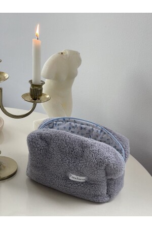 كيس مكياج من MNZ-Smoke Blue Floral Fur Plush - Punchiess