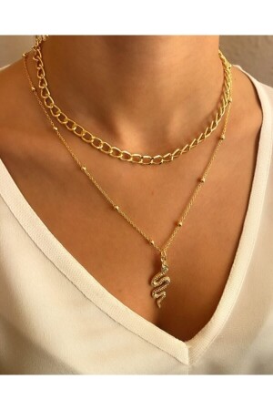 MNZ-Snake women's necklace 2-piece combination ذهبية - Çehrelize