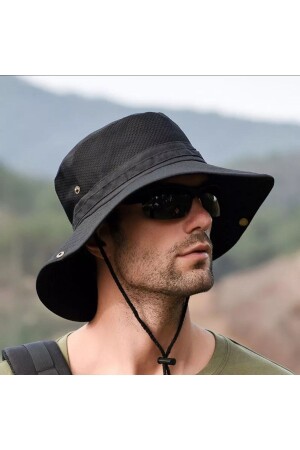 MNZ-Snap أزرار التجول والصيد قبعة بنما (مع الشريط) (وحيد جنس) (أسود) KBS20220 - Kardelen Butik Denizli