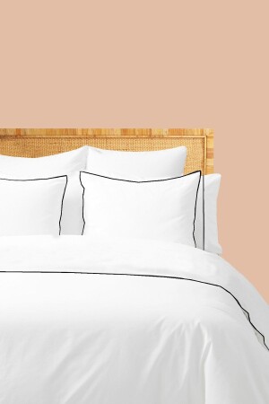 MNZ-Snow White Basic Plain Cotton Black Piping Series Hotel Series مجموعة غطاء غطاء مزدوج RHN2070xx - RİTMOHOME
