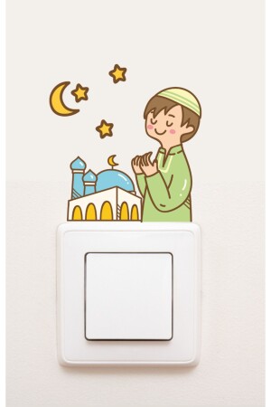 MNZ-Socket - مسجد رمضان الصلاة الطفل والنجوم تصفية زينة على الجدار - Sim Tasarım
