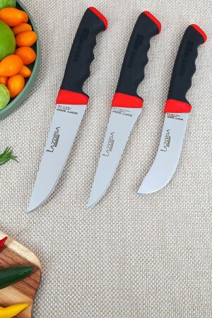 MNZ-Soft Grip 3 Piece Kitchen Knife Set لحم الخبز الخضروات وسمك الفاكهة (No: 1-y-s) (Abs Non-Slip Handle - LAZBİSA