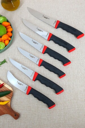 MNZ-Soft Grip 6 Piece Kitchen Knife Set لحم الخبز الخضروات سكين الفاكهة (0-1-2-3-y-s) (Abs Non-Slip Handle - LAZBİSA