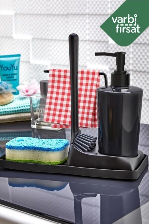 MNZ-Soft Silicone Brushed Countertop Kitchen حمام الصابون السائل الموزع المجموعة العصا المزدوج المجموعة VARSBF01 - Varbifırsat