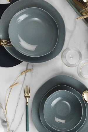 MNZ-Soho 24 قطعة قطعة حجر الأزرق العشاء مجموعة SOH24Y2730P0 - Kütahya Porselen