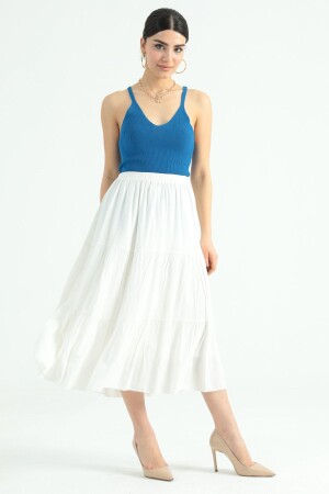 MNZ-Solid Ruffled Long Skirt أبيض K20YGLSFIRETK-BLANK - ModaPlaza