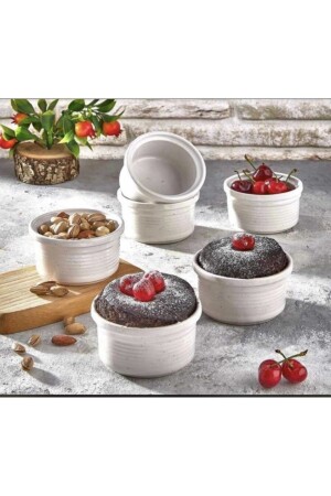 MNZ-Soufflé و مخزن كعكة حاوية 6 قطع البورتسلين الأبيض S-12948 - Karin