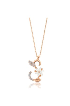 MNZ-Sparkling Magnolia Flower S Letter Rose Color Silver Letter Necklace KL02813-MLV - Mia Vento