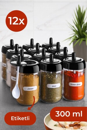 مجموعة من الـ MNZ-Spice Jar مع غطاء ومعطف مع علامة، طويلاً 12 قطعة PDM08377 - Vienev