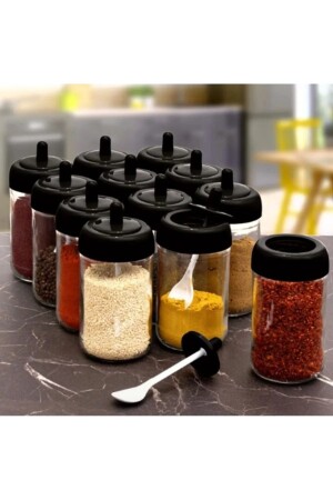 مجموعة من الـ MNZ-Spice Jar Set مع 6 قوارب، ملعقة وملف 300 ml مجموعة من الـ 24 قطعة مع الملصق 6LMDL - KitchenMood