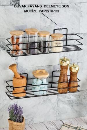 مرفق MNZ-Spice Rack و منظم الحمام 7x40 سم 2 قطع أسود رف - رف العطور TYC00636501820 - vipgross
