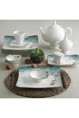 MNZ-Spinoza 36 قطعة مربع مجموعة الإفطار - Güral Porselen