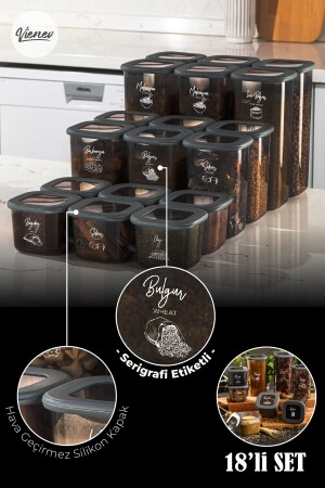 حاوية تخزين الطعام MNZ-Square مع علامة طباعة الشاشة البيضاء مجموعة 18 6x(0.55 لتر، 1.2 لتر، 1.75 لتر) BNM18LI - Vienev