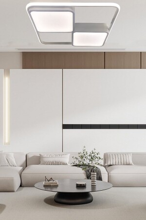 النموذج الأبيض من النموذج MNZ-Square LED Candlelier، Candlelier الحديثة السقف مع 3 ألوان الإضاءة والمرموز عن بعد، غرفة المعيش - Ledmi Lighting