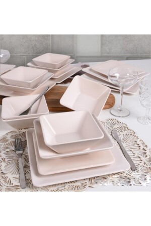 MNZ-Square Siera 24 قطعة عشاء مجموعة 6 أشخاص ماتي أبيض SIERA021 - Keramika