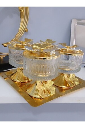 (MNZ-Square Tray) الصندوق الوقوف الزجاج 4 قطع كأس السكر كأس العشاء مع غطاء الصندوق الذهب MNL911600 - Elzem