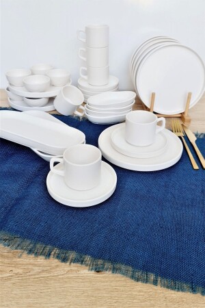 MNZ-Stackable Matte White 34 قطعة الإفطار مجموعة 6 أشخاص khvl48 - GULHANILE