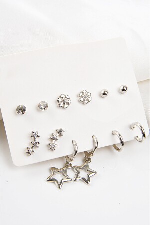 تصميم MNZ-Star قشرة الثلج الفضة لون صف من النجوم 12 Unisex الأذن مجموعة - Euromoda