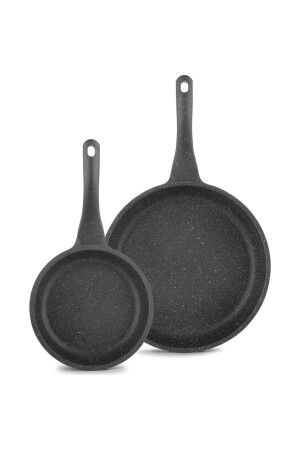 MNZ-Stark 2 Piece Cast Granite Pan Set لا يضرب النار - رمادي BYV-DÖKÜMTAVA01 - Schafer