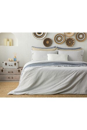 MNZ-Stitch Line Yarn Dyeed Single Duvet Cover Set 160x220 سم البحرية الأزرق TYCZ5G21RN168750373418775 - English Home