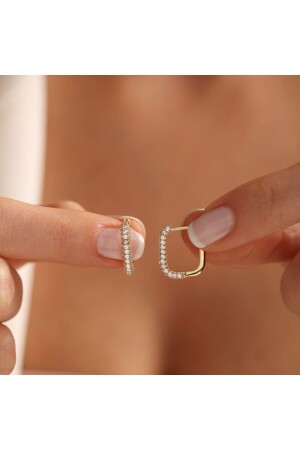 MNZ-Stone Gold Hoop Earring Square Form 1. 5 سم T12580 - Sembol Gold