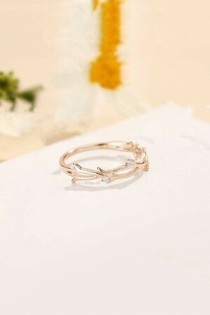 MNZ-Stone Ivy Branch Model 14 K حلقة نسائية قابلة للتعديل مزودة بالذهب الوردي - Sahira Jewelry