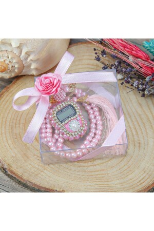 MNZ-Stone Zikirmatik - لون صلاة اللؤلؤ والصندوق المربع هدية وردي - İkranur