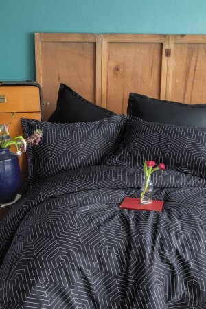 MNZ-Strada Black Double 100% القطن ساتيين غطاء غطاء مجموعة ISS-MAM-622142 - İssimo Home