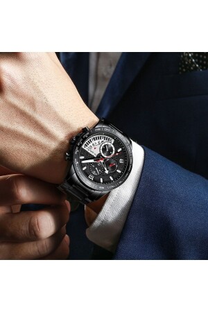 مقياسات القياسات السوداء من قبل رجال MNZ-Strap Black Dial Calendar ساعة اليد STOR-CİFT-DJTL-LED059 - İSTLİV