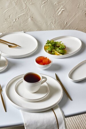 (MNZ-Streamline Sunset) 34 قطعة (Porcelain Breakfast Serving Set) لـ 6 أشخاص (ذهب) - Karaca