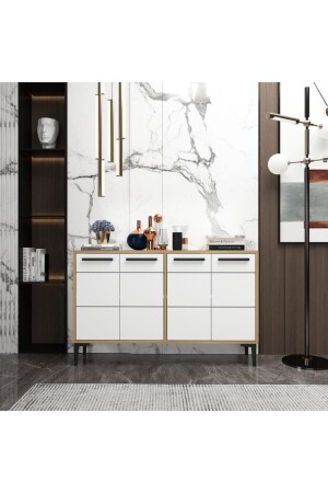 مكنسة MNZ-Stria Oak White Console، منصة التلفزيون، وحدة التلفزيون، زاوية القهوة، خزانة الحمام، خزانة متعددة الأغراض ST - MERT SERT MOBİLYA