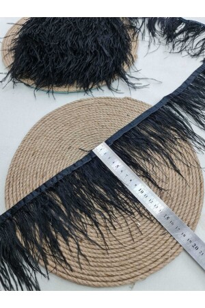 MNZ-Stripe ريش فاخرة ريش البسترش أسود 15 سم - Esteks Dantel