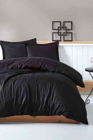 MNZ-Stripe - Black Elegant Series Double Duvet Cover Set CTN-EGT-STP-STN-Ç. K-N. T-Black - Cotton Box